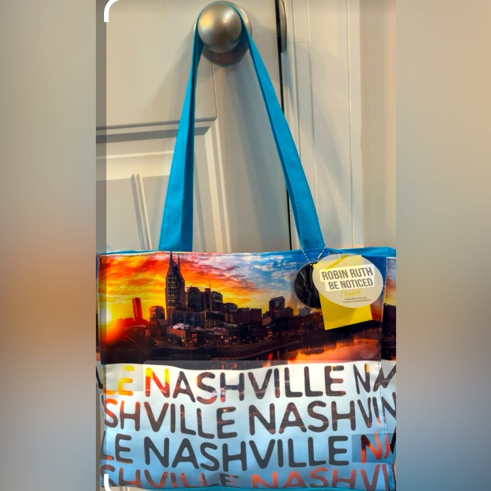 Robin Ruth Nashville canvas tote satchel Multicolor Skyline NEW with tags